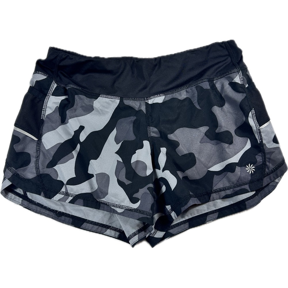 Athleta Camo Mesh Running Shorts Womens Small Black Gray Athletic Activewear